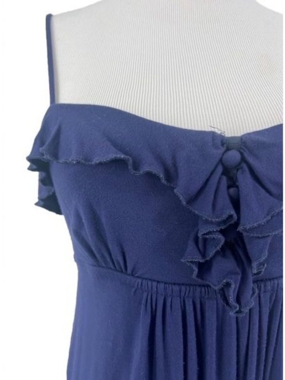 VTG Navy Blue Ruffle Hem Empire Waist Maxi Dress | Dark Coquette Romantic Grunge - Picture 5 of 16